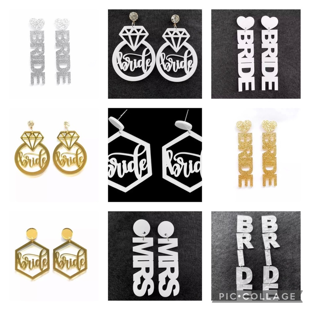 Wedding bride bridal shower wife wifey Mrs earrings dangle letter photo shoot
